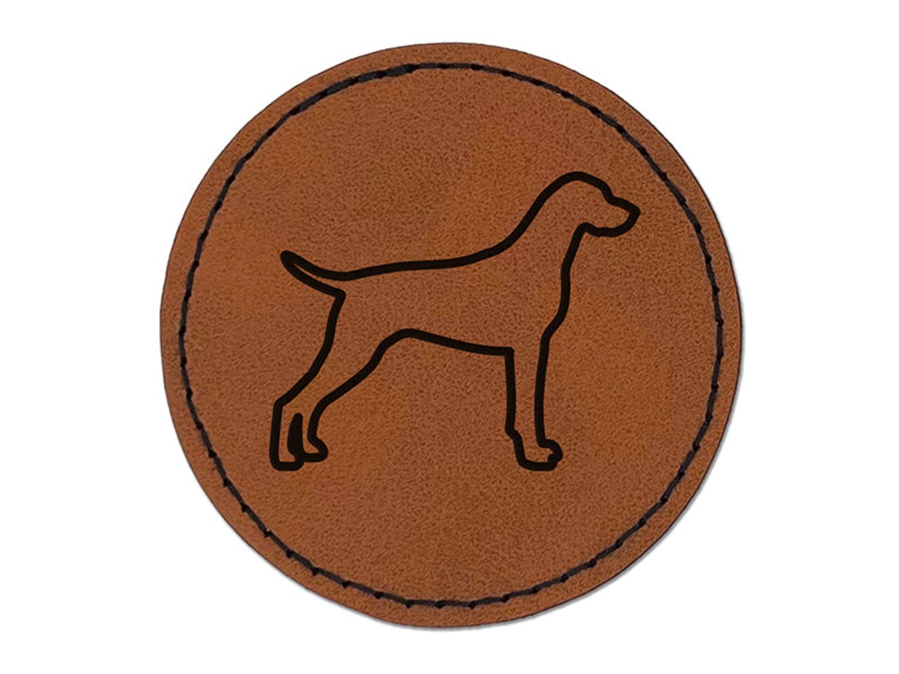 German Shorthaired Pointer Dog Outline Round Iron-On Engraved Faux Leather Patch Applique - 2.5"
